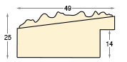 Profil pin îmbinat brut cu decorațiuni - Înălț.25 mm Lăț.49 Adânc.14 - Secțiune